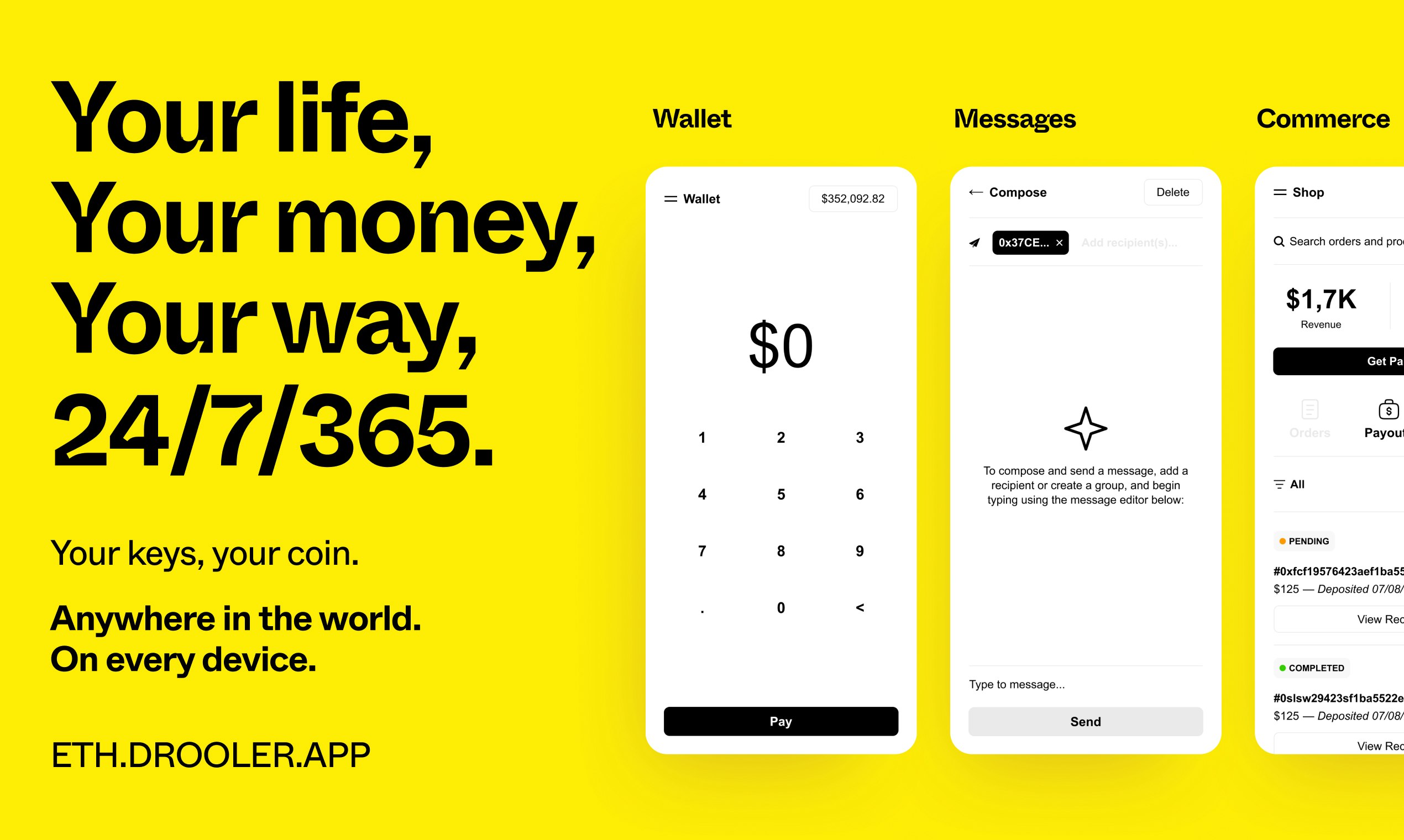 Ethereum Wallet - Send & receive messages & money to & from any $ETH address. media 3