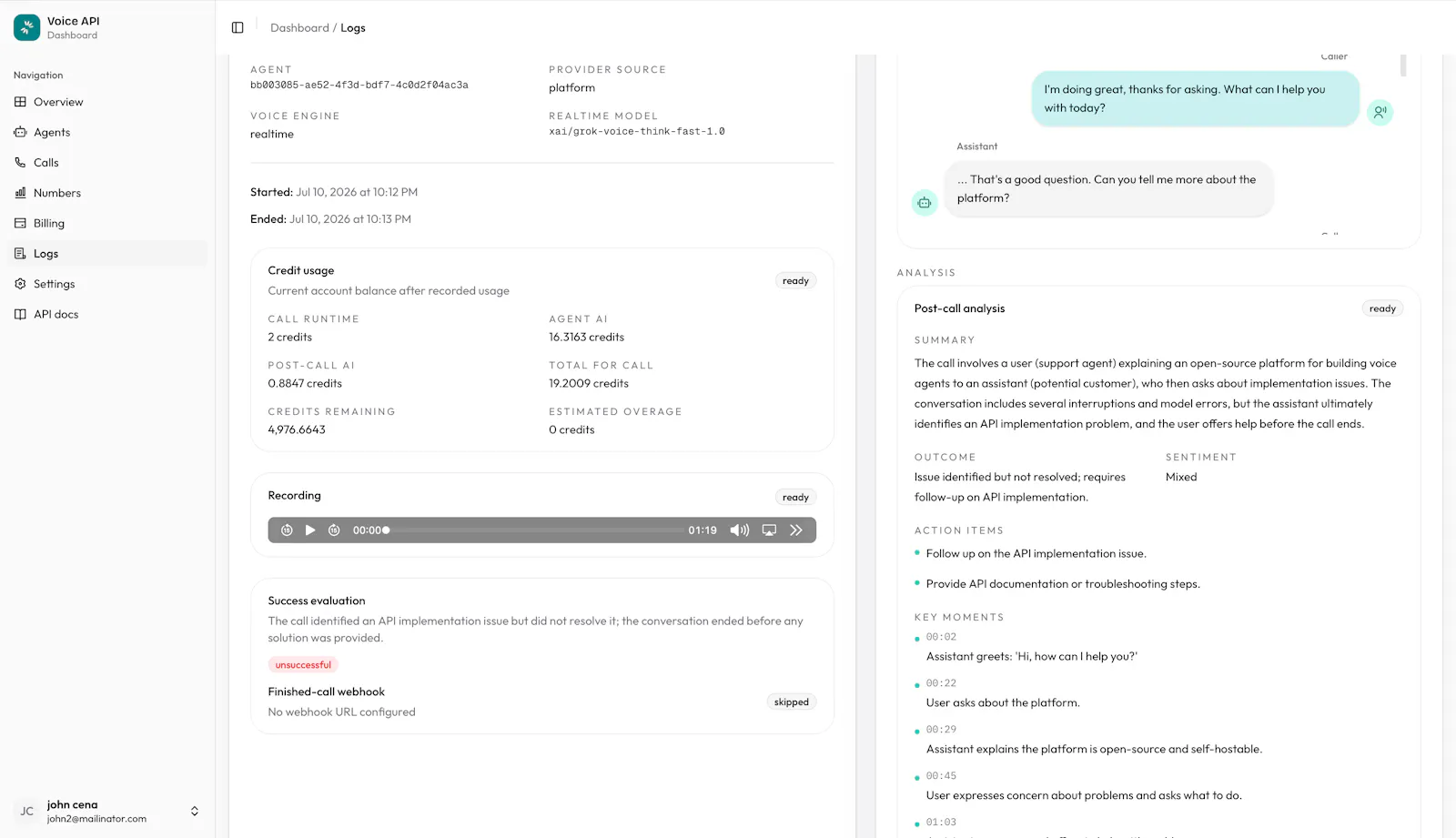 Voice API screenshot 2