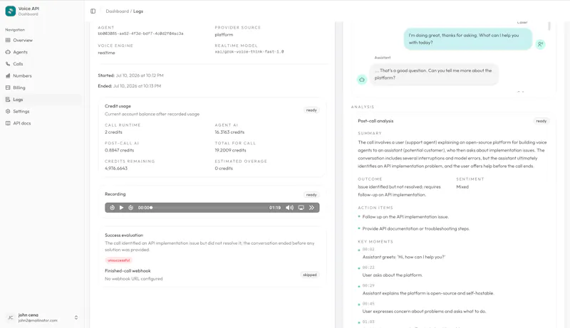 Voice API screenshot 2