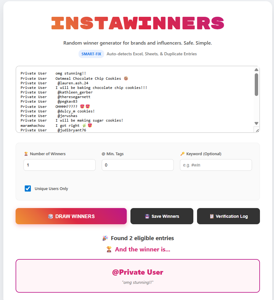 InstaWinners - Screenshot 2 showing product features and functionality