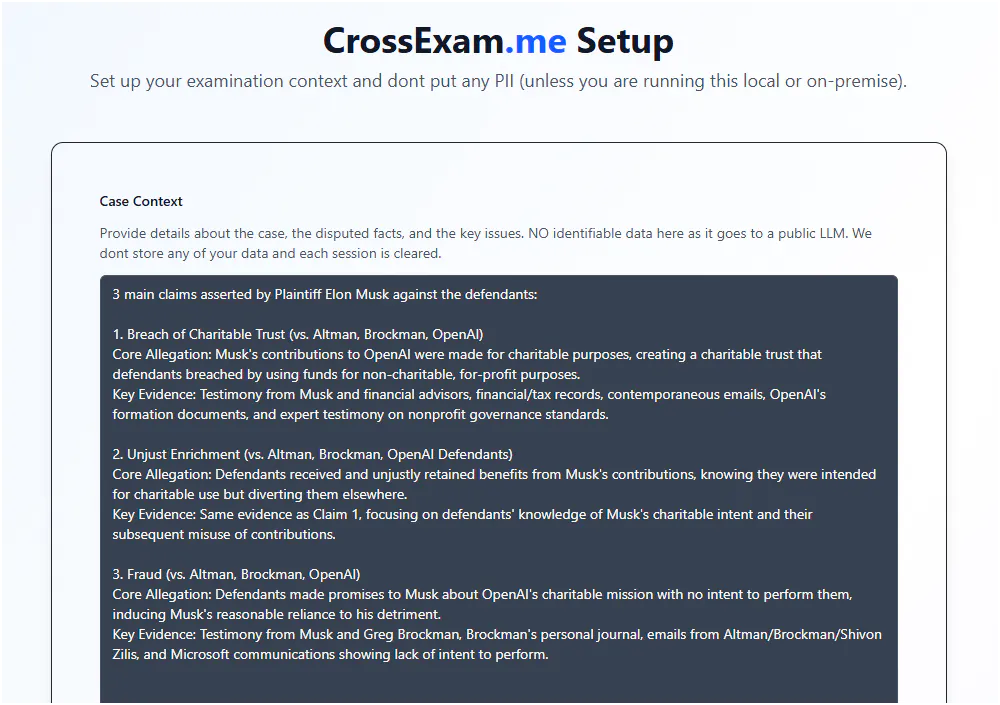 crossexam.me Platform gallery image
