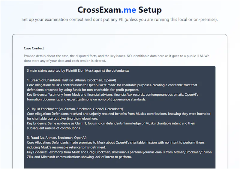 crossexam.me Platform screenshot 2