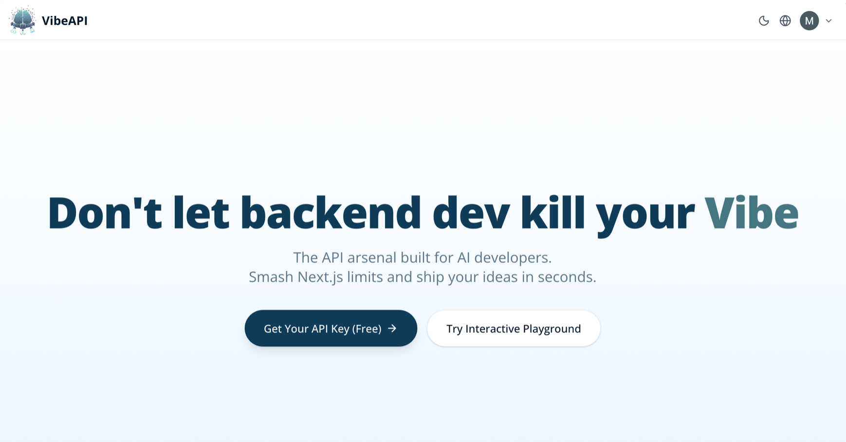 VibeAPI - Main product screenshot demonstrating key features and user interface