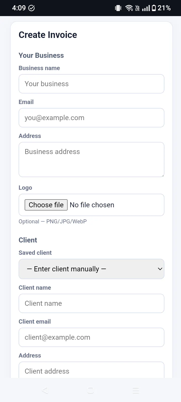 InvoiceBlade — Freelancer Invoice screenshot