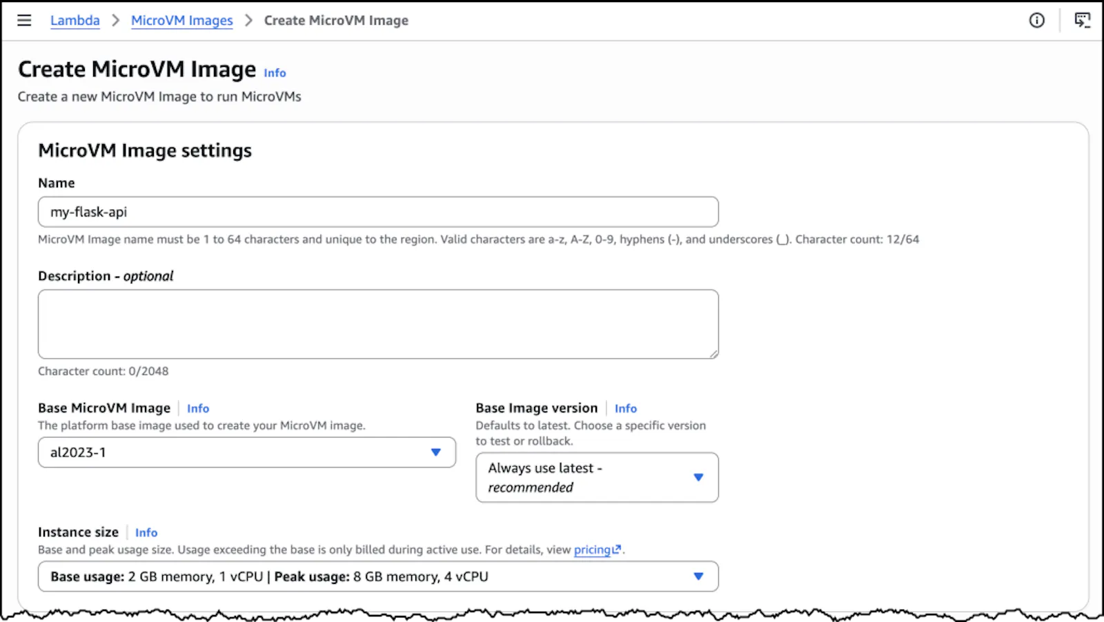 Lambda MicroVMs screenshot 1