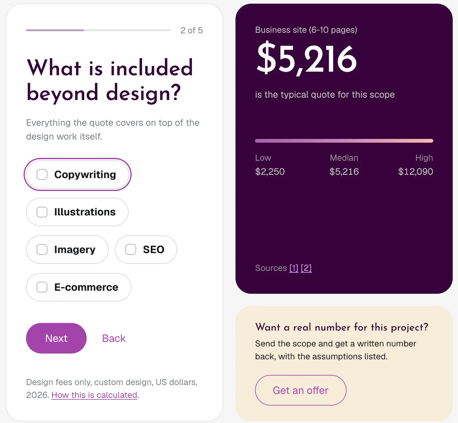 Web Design Cost Calculator screenshot 2