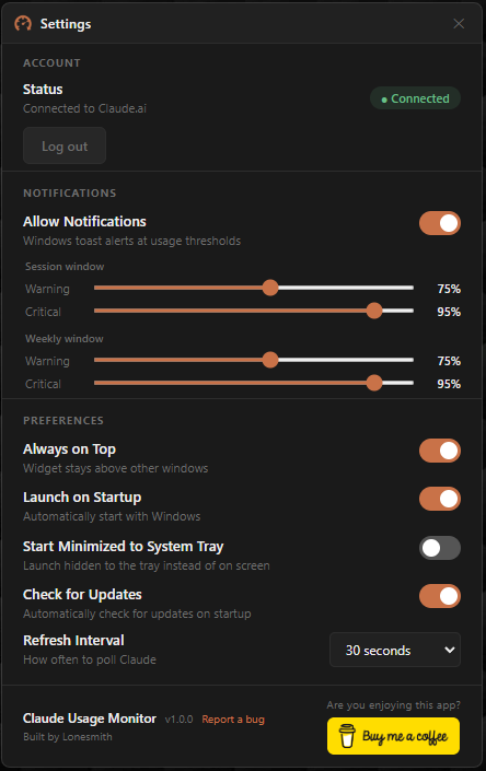 Claude Usage Monitor gallery image