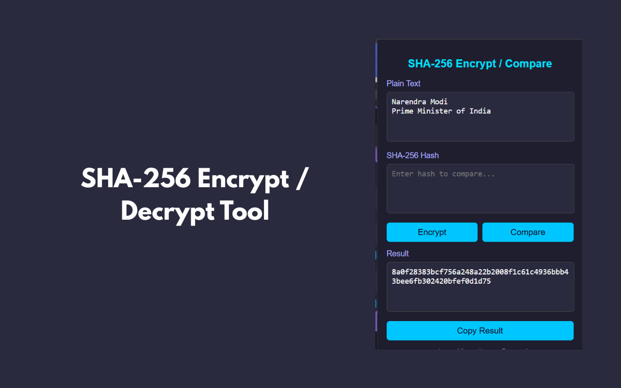 SHA-256 Encrypt / Decrypt Tool - Screenshot 2 showing product features and functionality