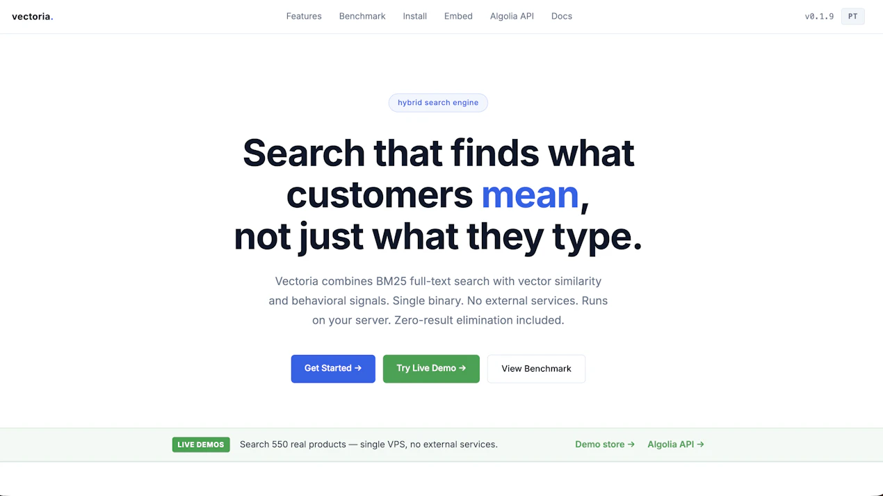 Vectoria — Embedded Hybrid Search product