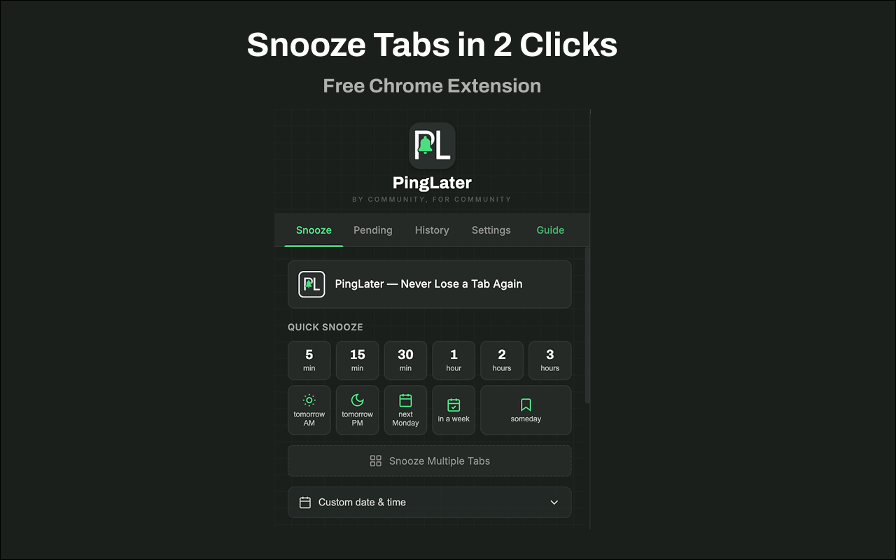 PingLater - Main product screenshot demonstrating key features and user interface