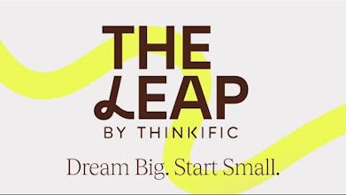 Uma captura de tela da página inicial do The Leap mostrando seus recursos aprimorados por IA para criar um negócio online próspero.