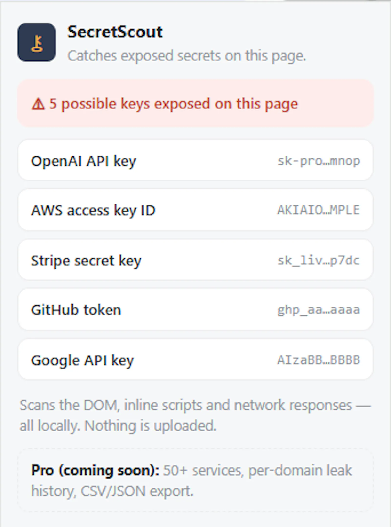 SecretScout — API Key & Secret Detector screenshot 1
