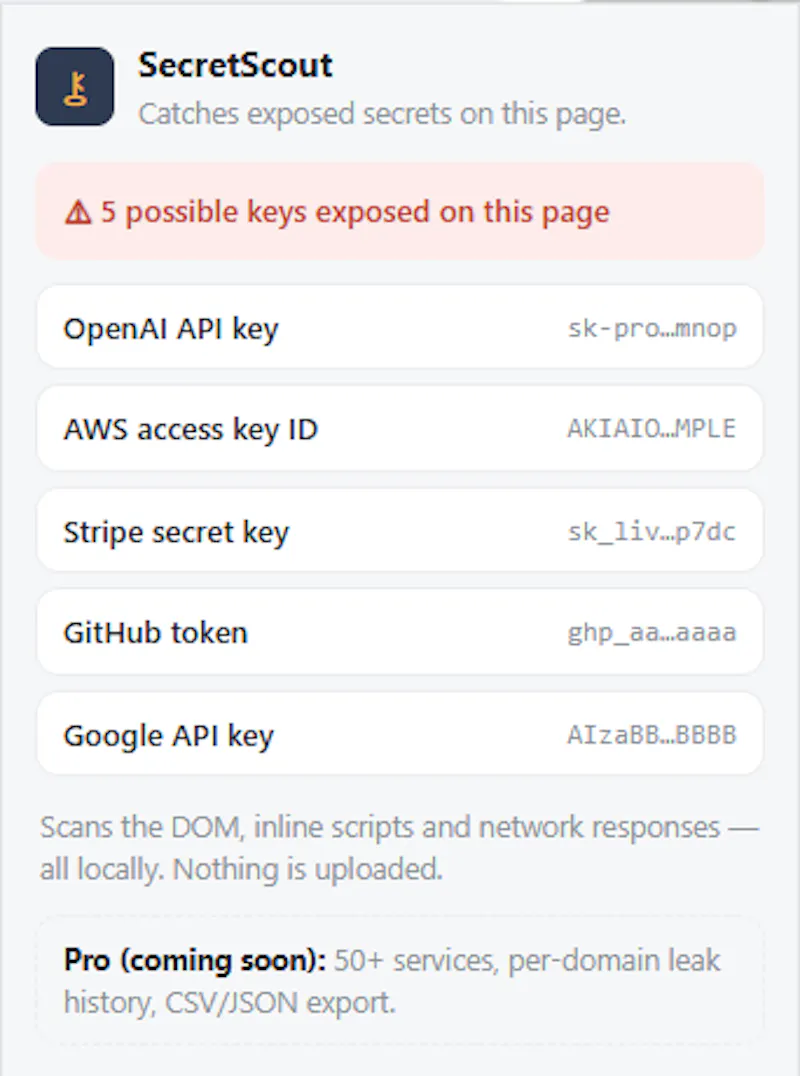 SecretScout — API Key & Secret Detector screenshot 1