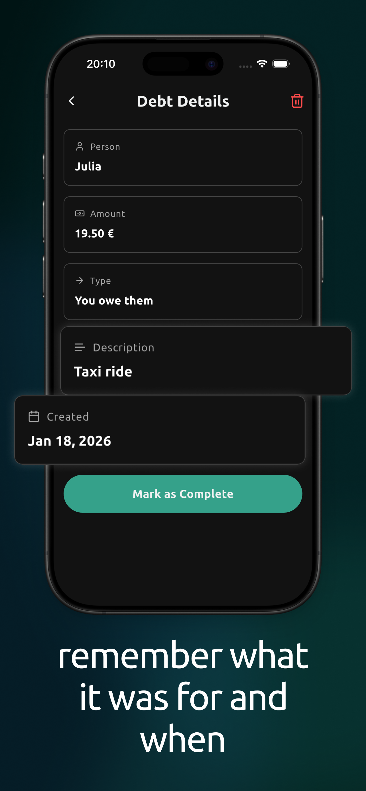 Dibs — Friendly Debt Tracker - Screenshot 4 showing product features and functionality