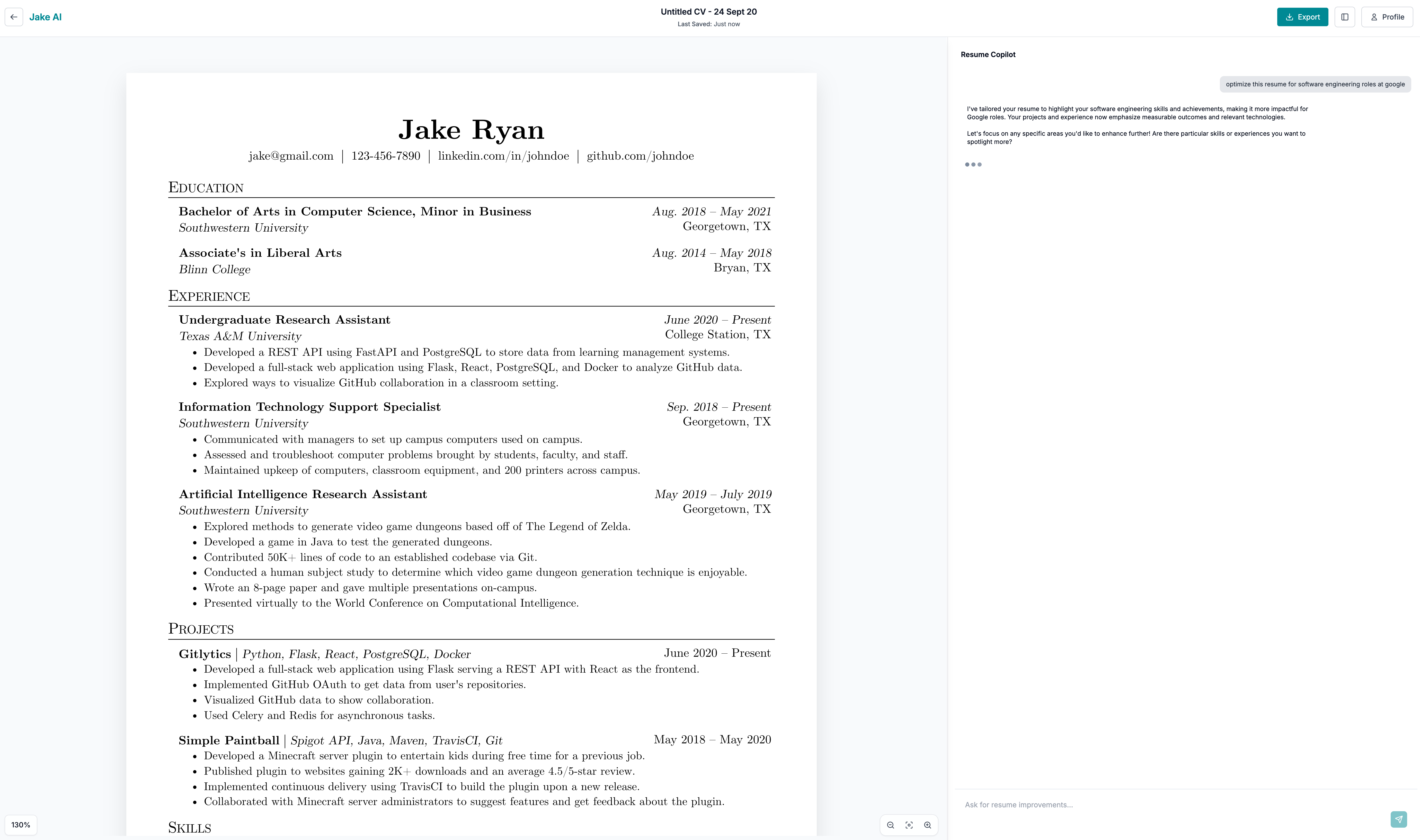 Média Jake AI - Créer des curriculum vitae avec un copilote d'IA 3