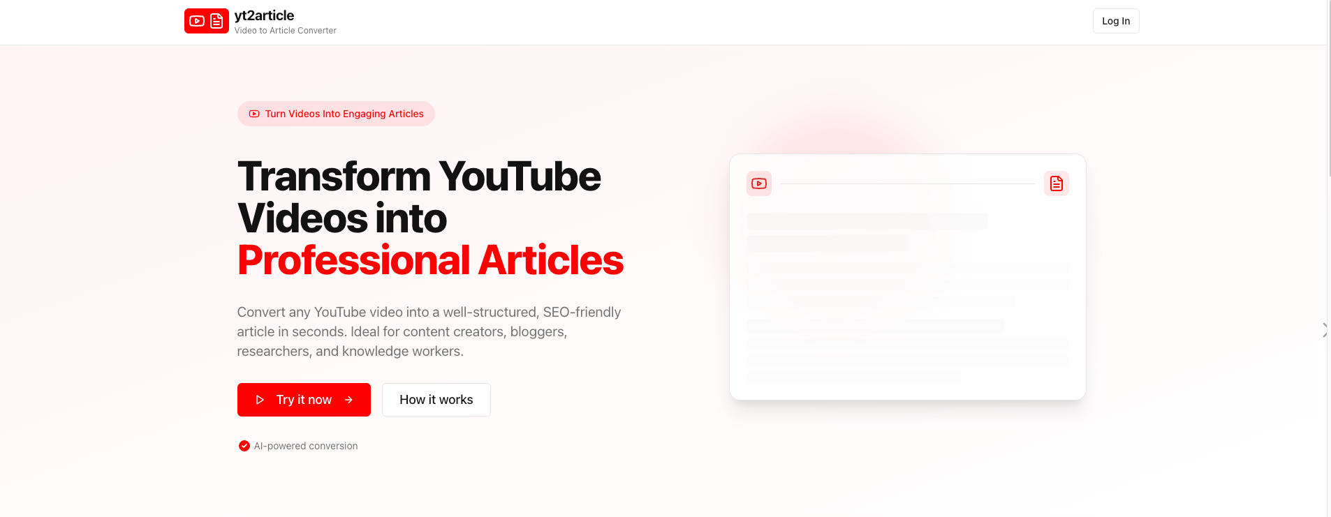 وسائط تحويل مقاطع فيديو YouTube إلى مقالات 1