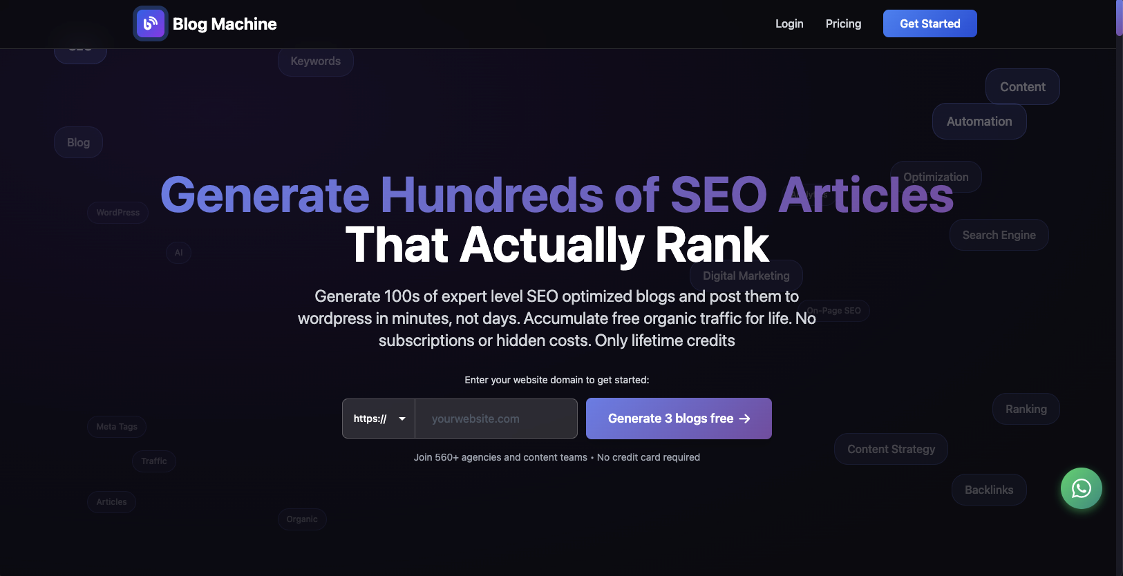 Blog Machine by SEO Content Automation - Main screenshot showing features and interface