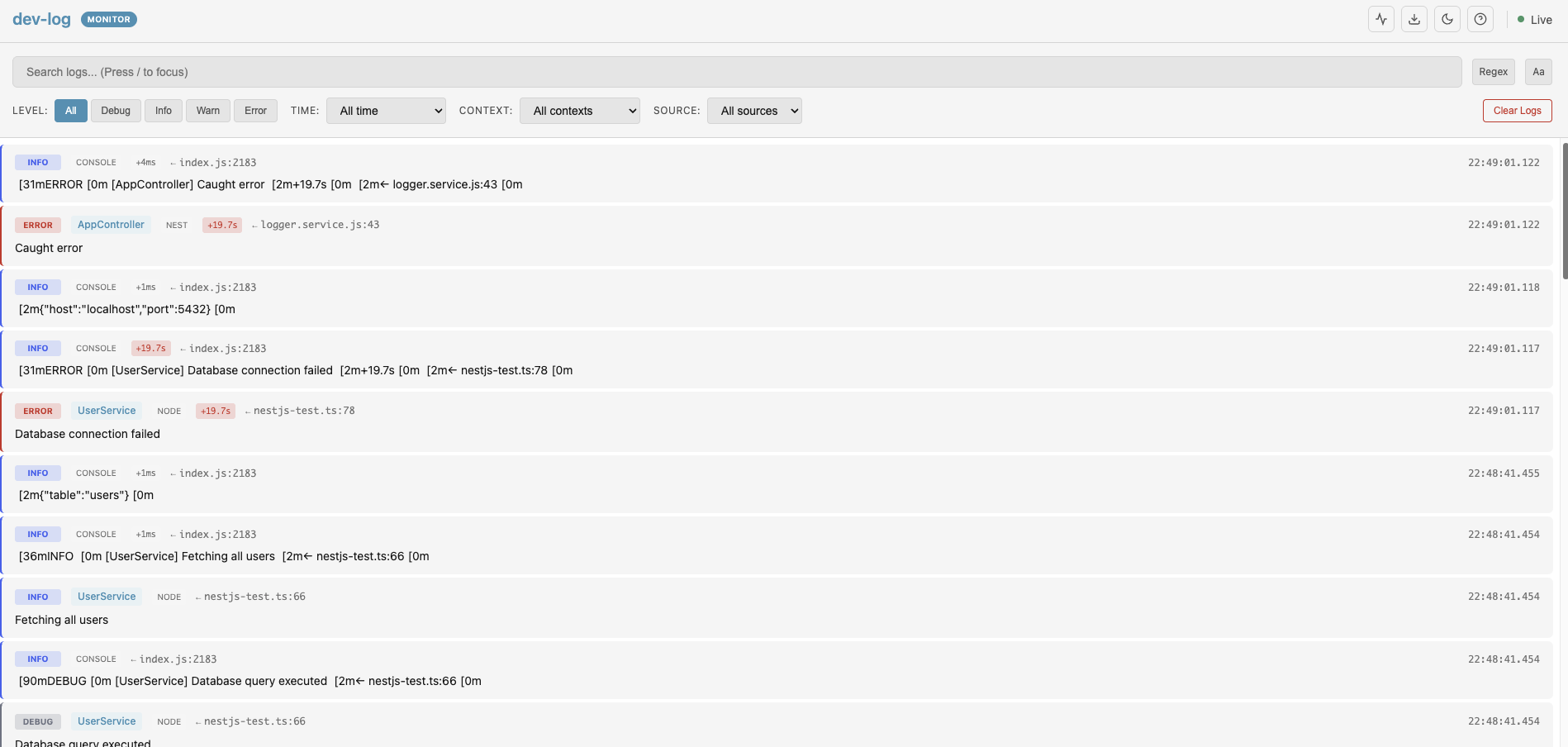 dev-log-monitor - Screenshot 3 showing product features and functionality