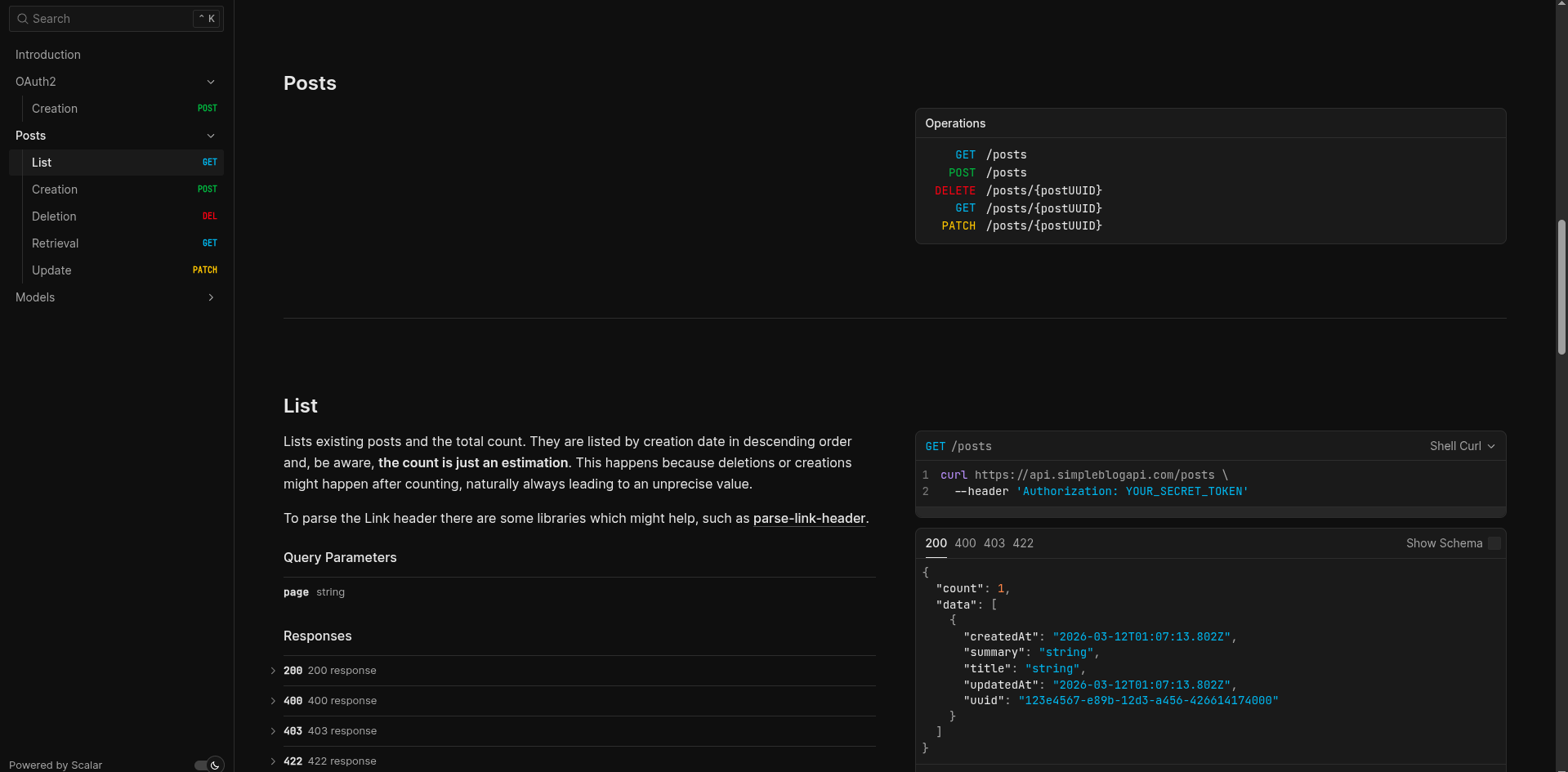 Simple Blog API - Main product screenshot demonstrating key features and user interface