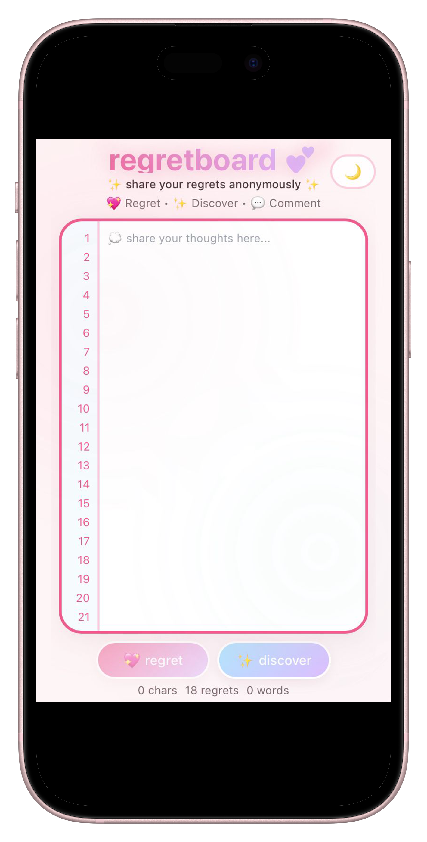 regretboard - Main screenshot showing features and interface