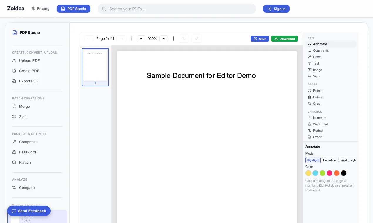 Zoldea — Free Unlimited PDF Editor 專案橫幅