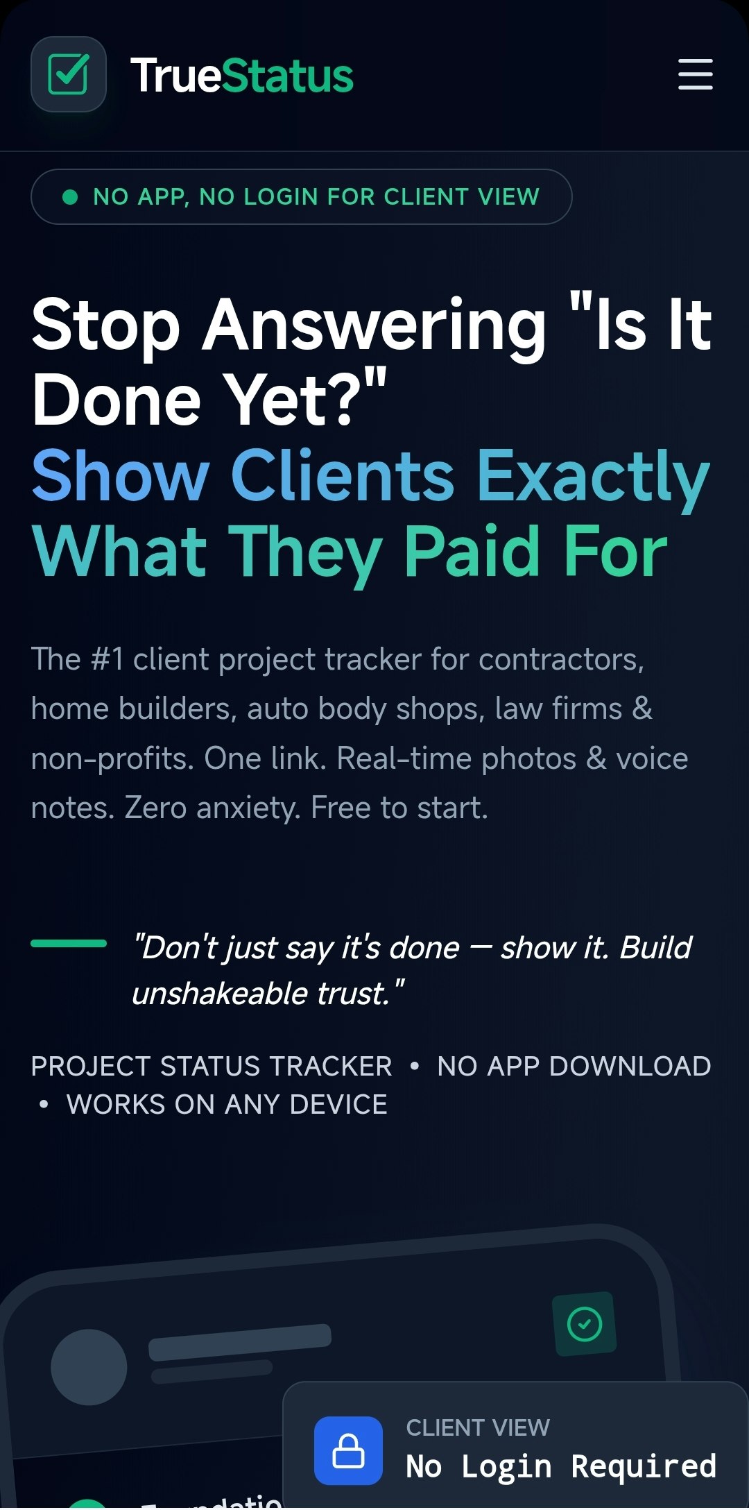 TrueStatus - Main product screenshot demonstrating key features and user interface