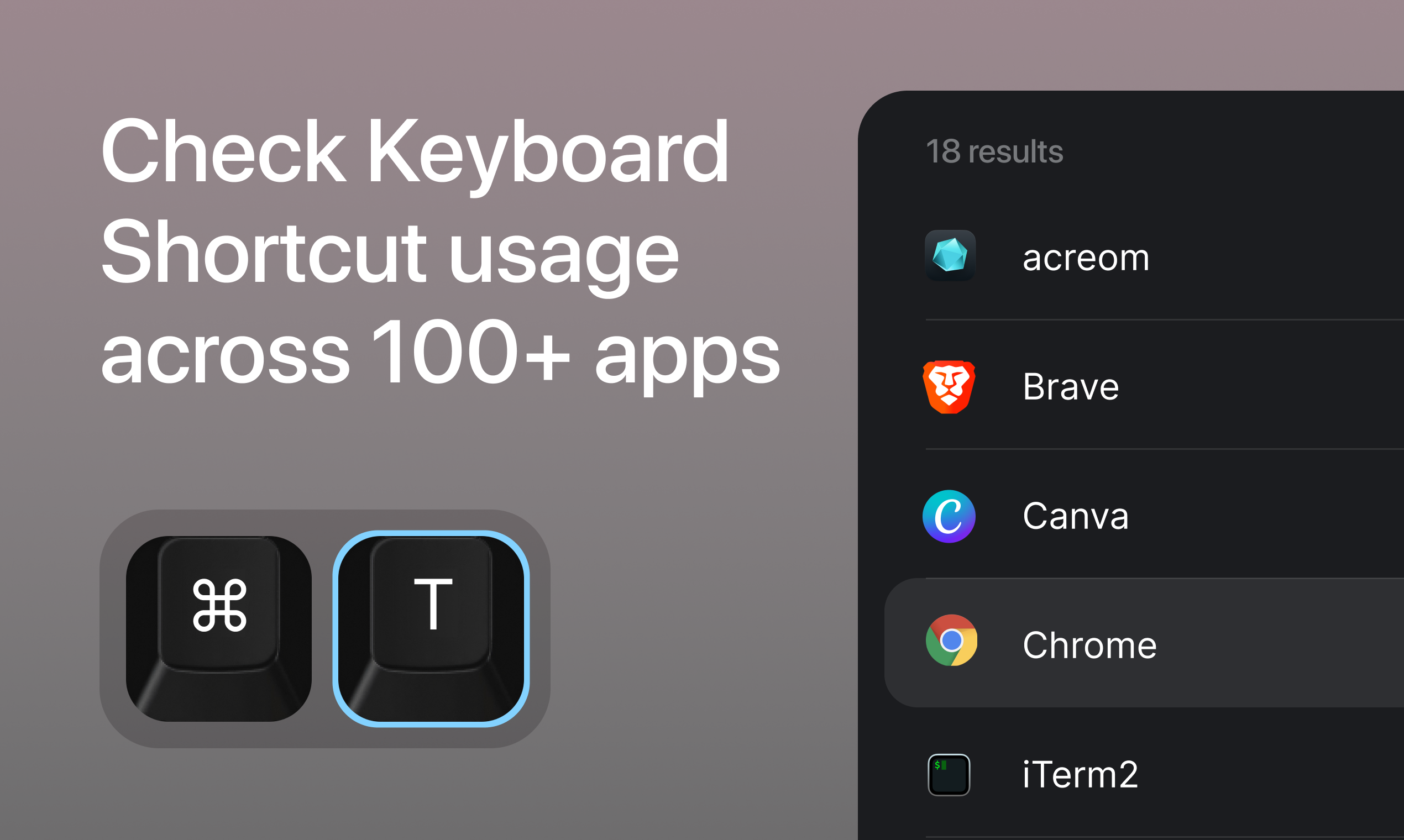 startuptile Keycheck-Check keyboard shortcuts of 100+ apps