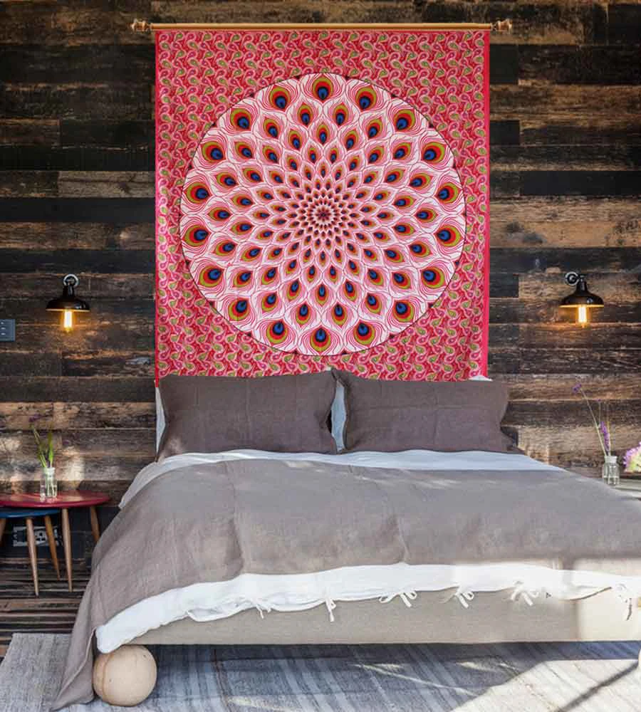 Peacock Feather Print Mandala Wall Hanging Tapestry