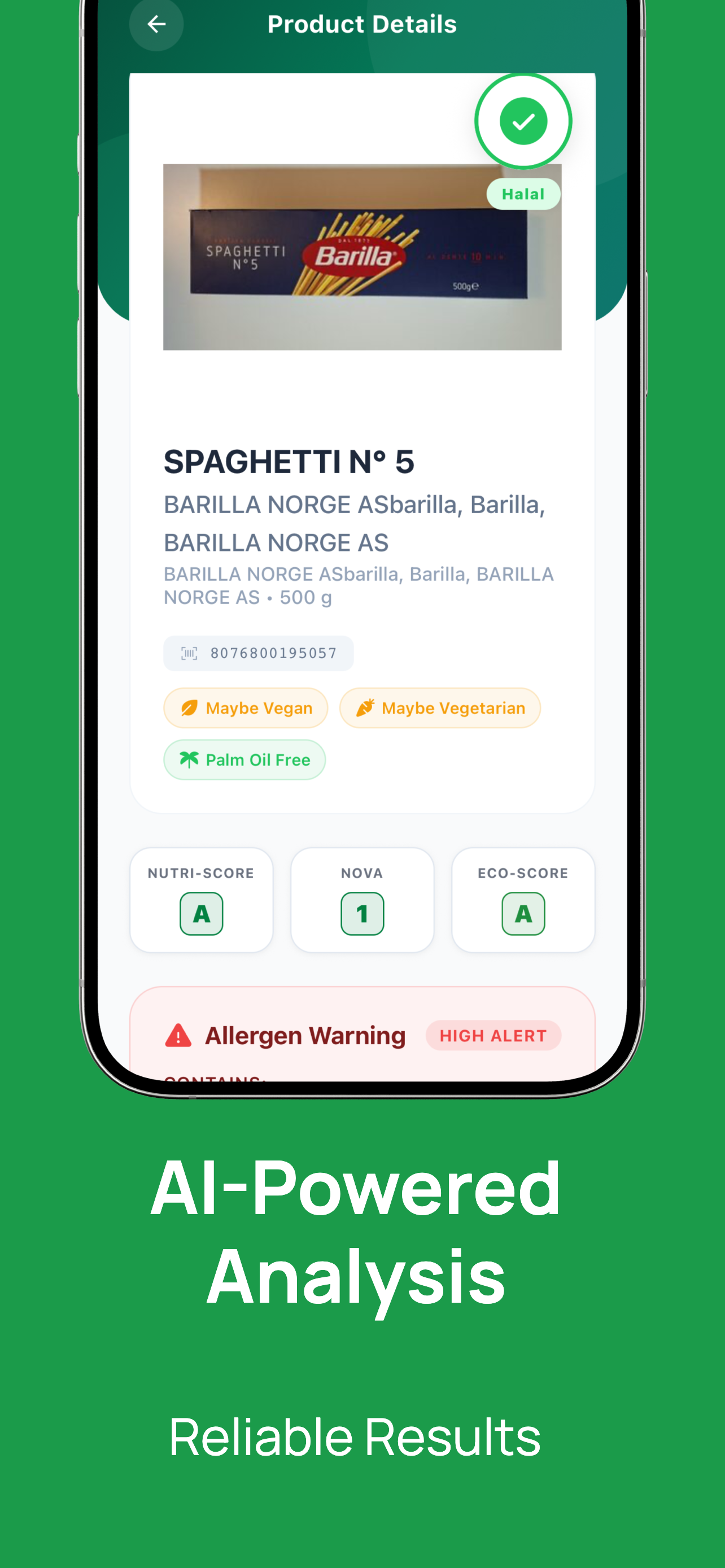 Halal Food AI Scanner - Screenshot 2 showing product features and functionality