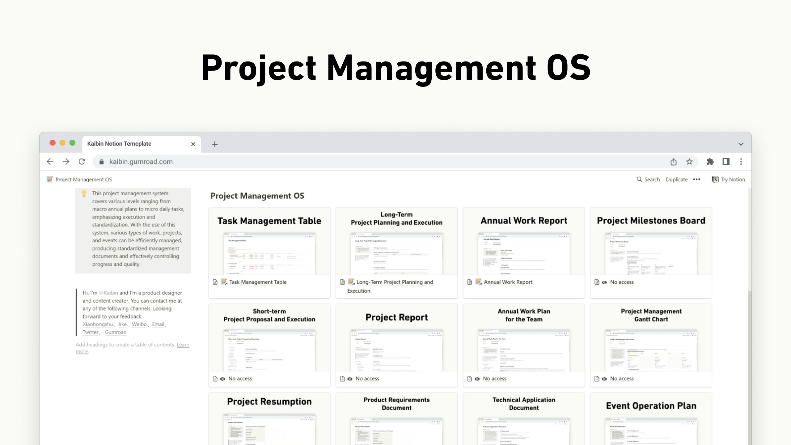 Mídia 2 de Notion Project Management OS - Um sistema de gerenciamento de projetos com 14 documentos.