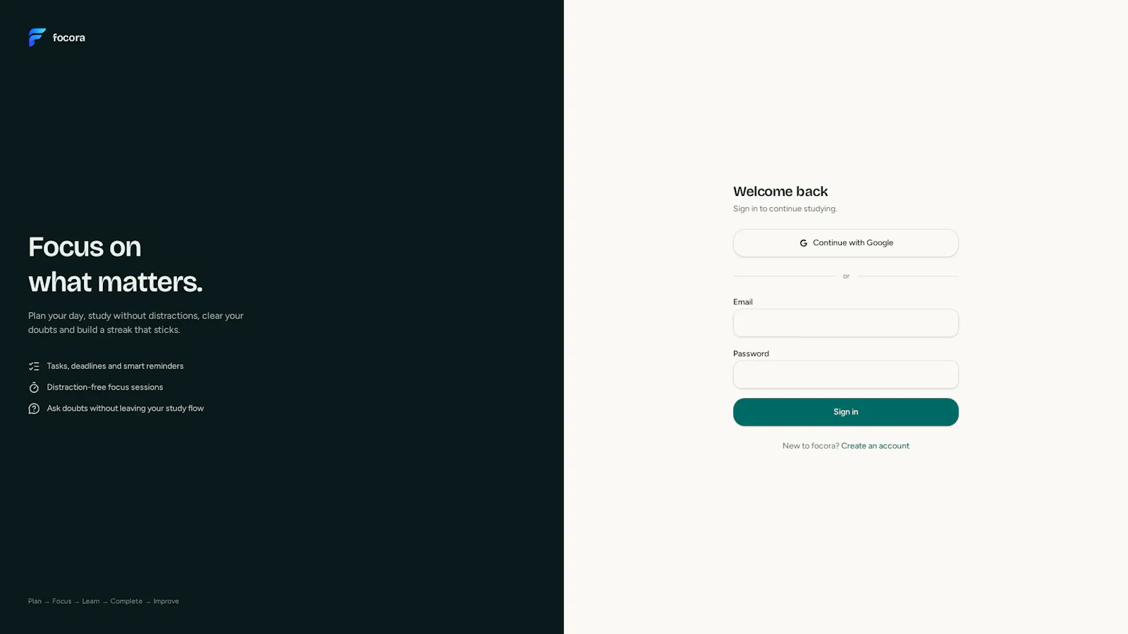 focora — Your study dashboard screenshot 1