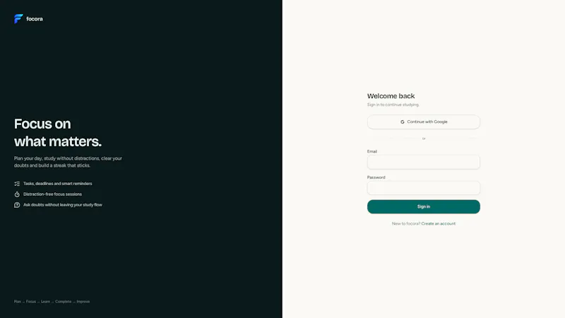 focora — Your study dashboard screenshot 1