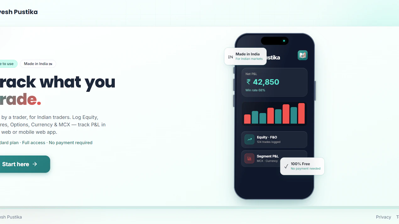 Nivesh Pustika — Track what you Trade product