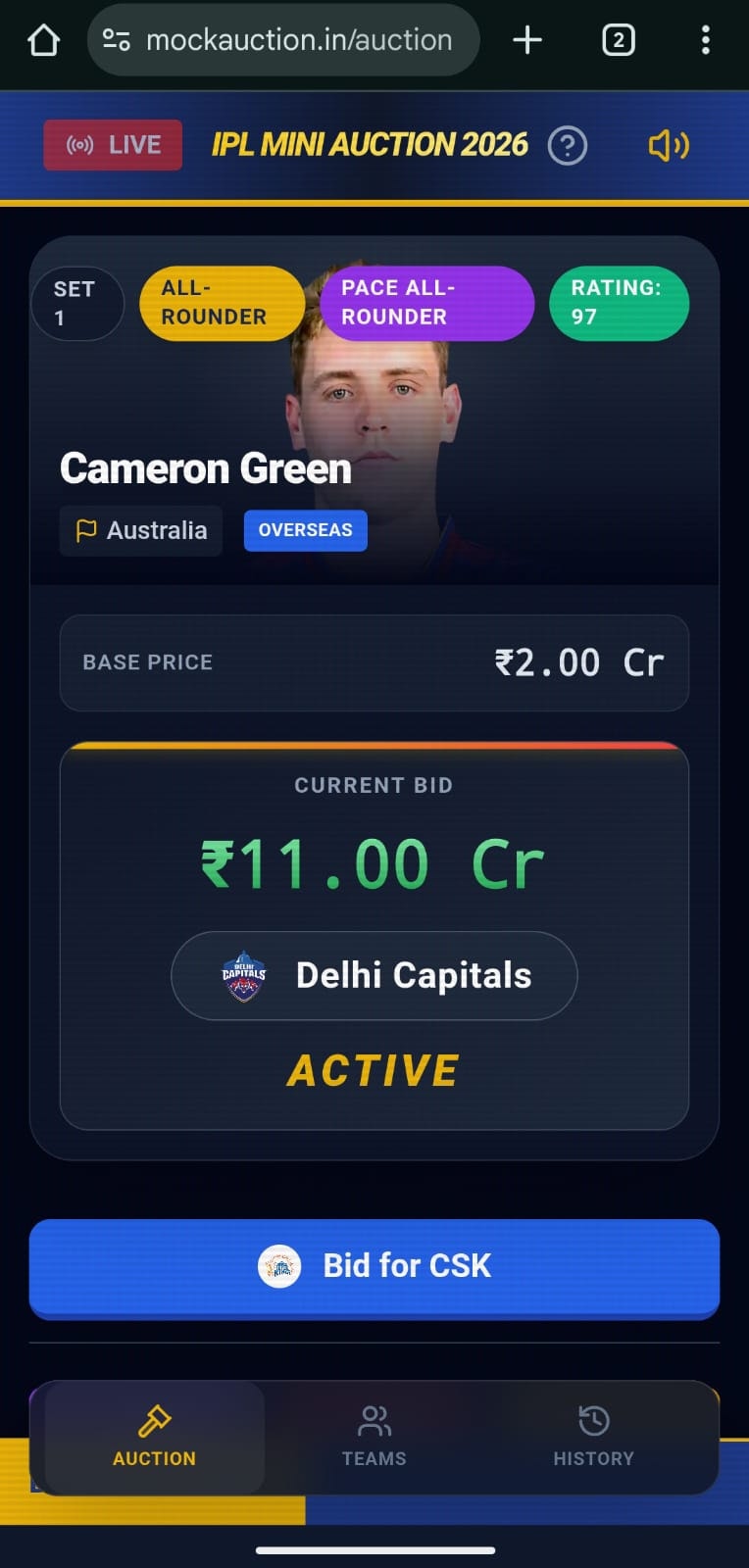 IPL Auction Simulator 2025 - Screenshot 3 showing product features and functionality