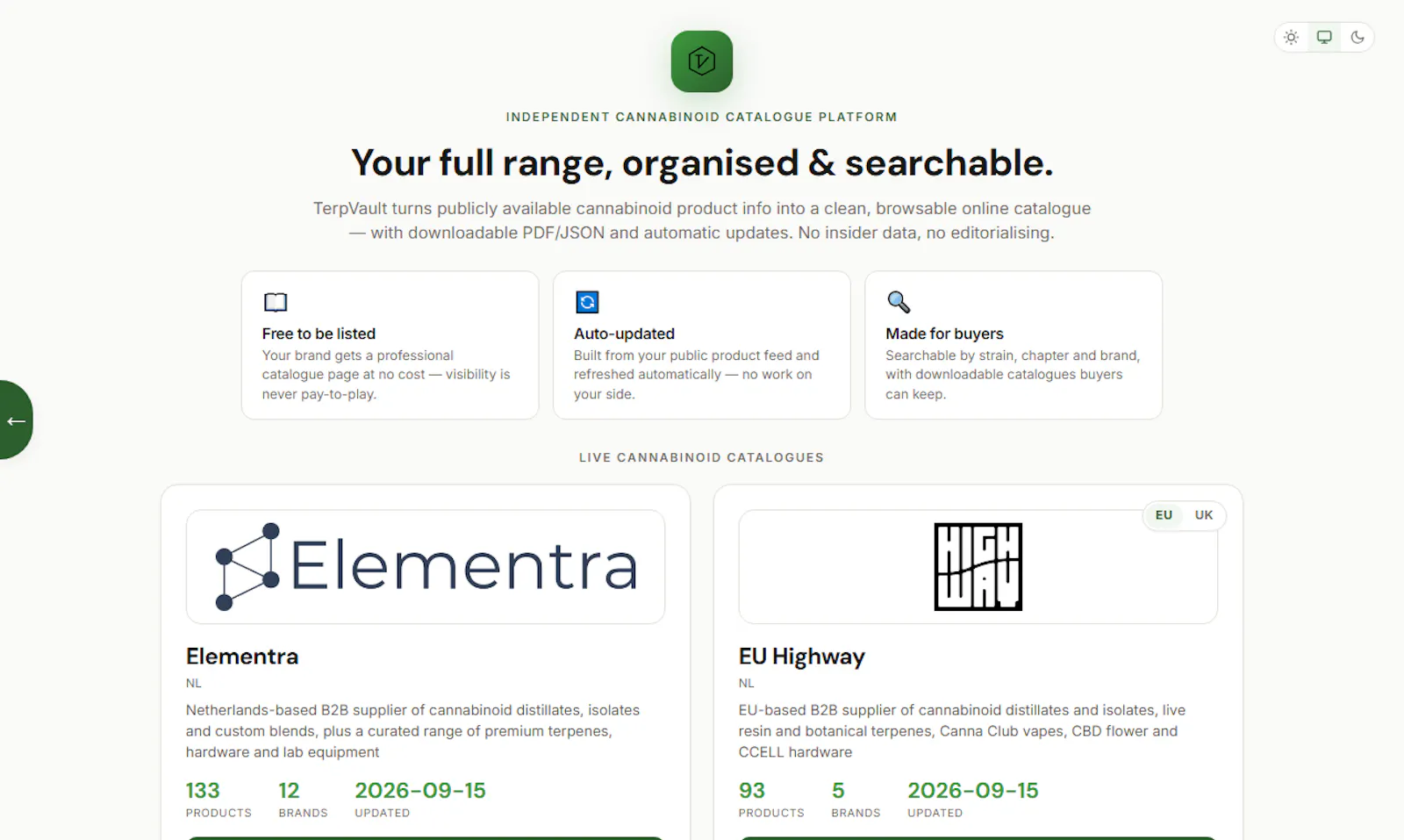 Terpene Supplier Catalogues — TerpVault screenshot 1