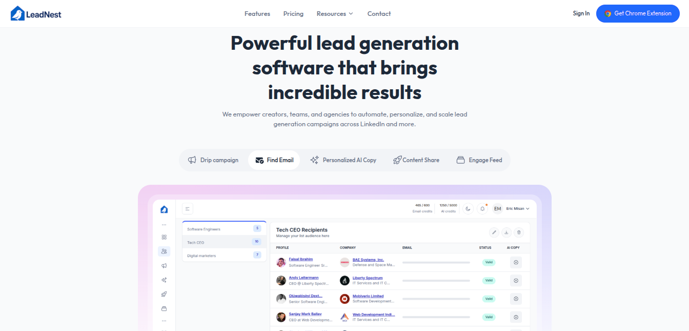 LeadNest - Main screenshot showing features and interface