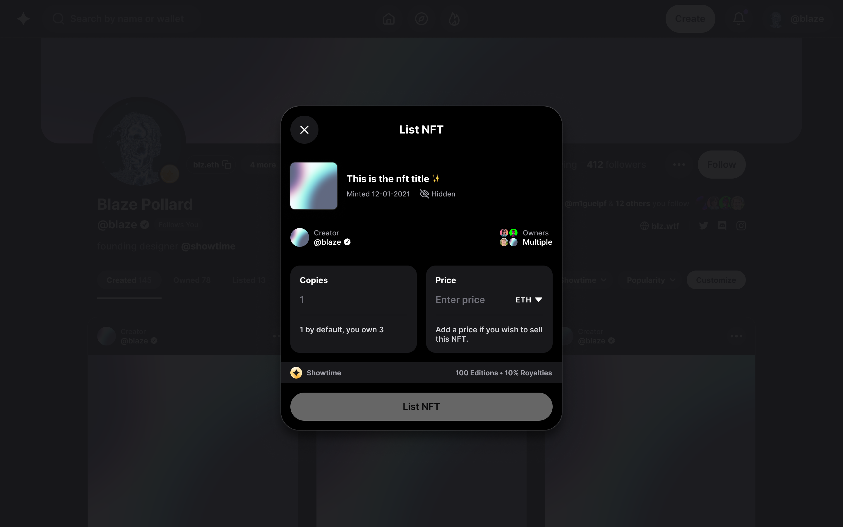 Showtime Gasless NFT Marketplace gallery image