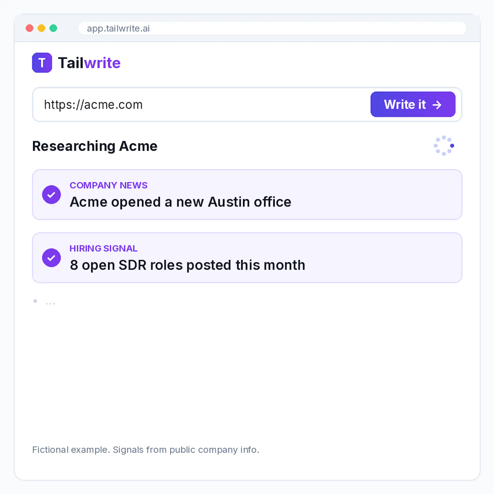 Tailwrite screenshot 1
