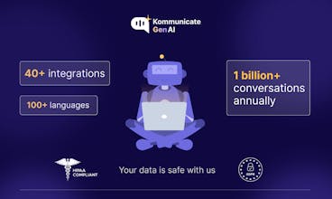 Ilustración que demuestra una experiencia de soporte supercargada con el chatbot integrado de IA de Kommunicate.