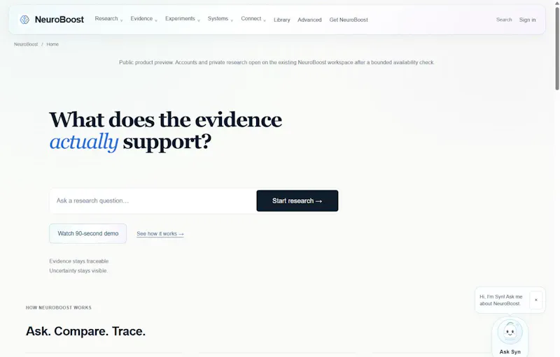 NeuroBoost · What does evidence support? screenshot 2