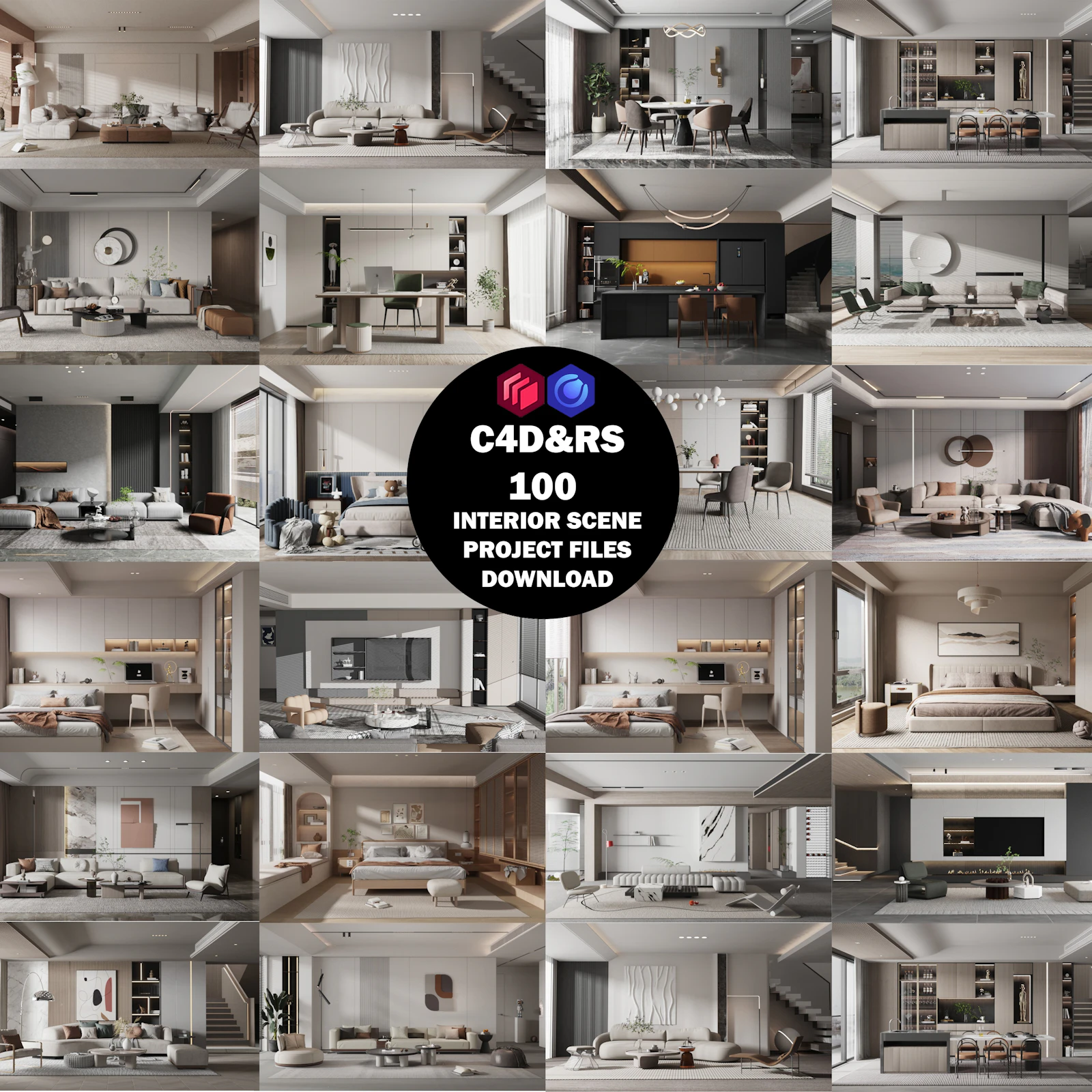 C4D & RS 100 Interior Scene download  screenshot 1