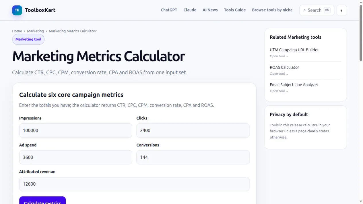Marketing Metrics Calculator gallery image