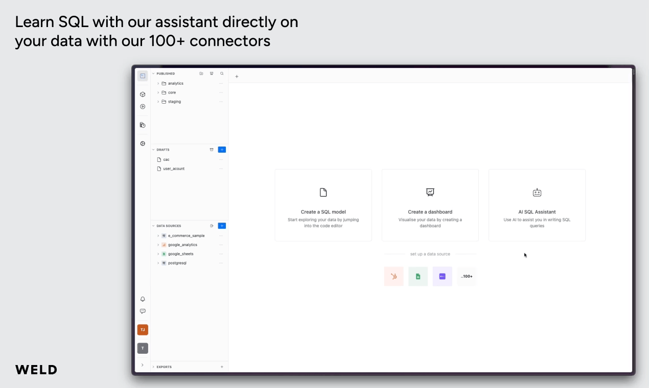 ผู้ช่วย AI สำหรับ SQL โดย Weld - วิธีที่เร็วที่สุดในการสร้างคลังข้อมูลของคุณ media 3