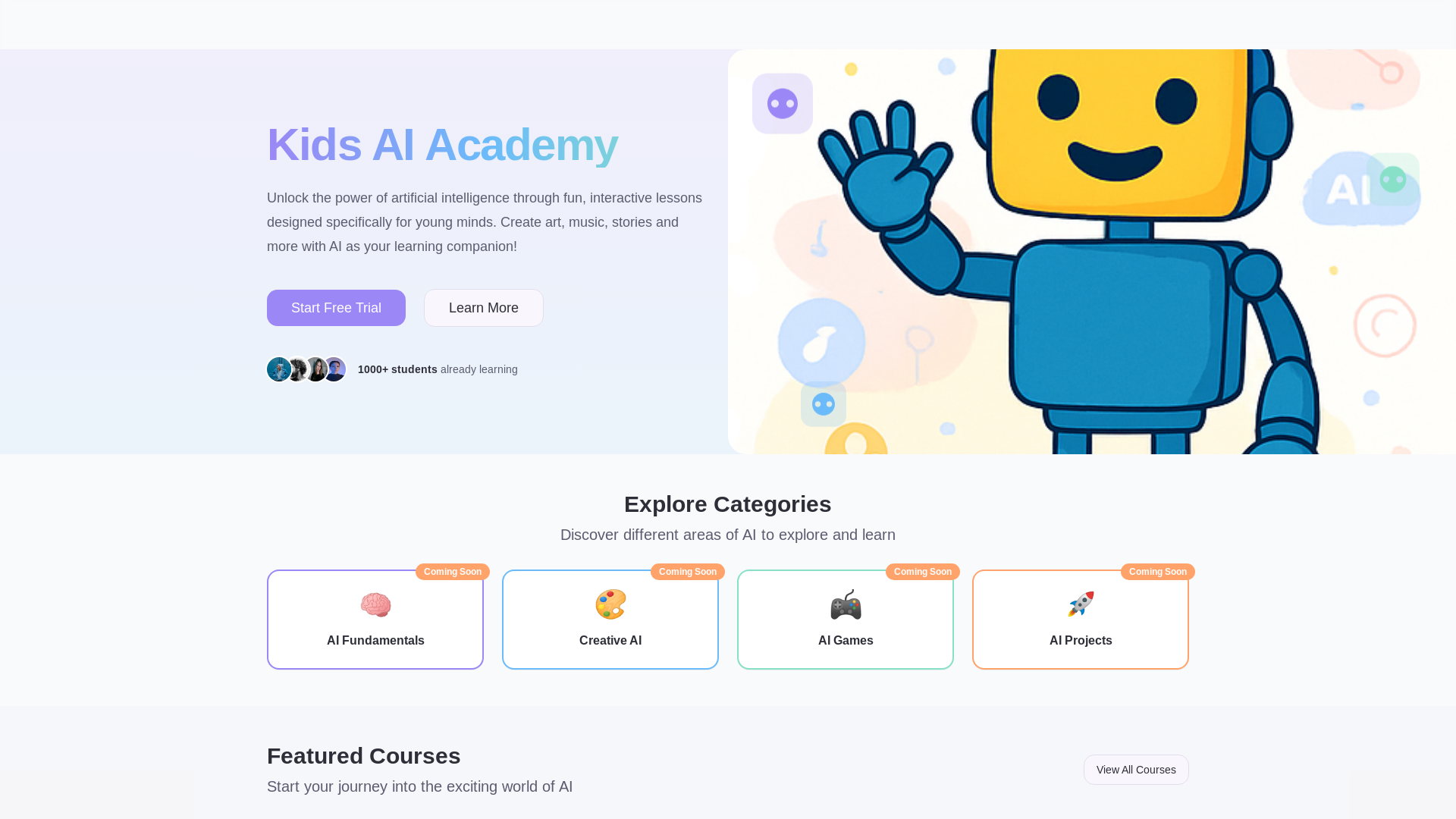 Mídia 1 de Crianças AI Academia - Onde as crianças aprendem a criar com a IA - não é necessária codificação.
