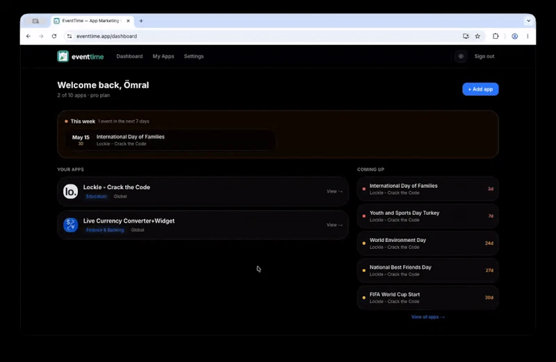 EventTime screenshot 1 (video preview)