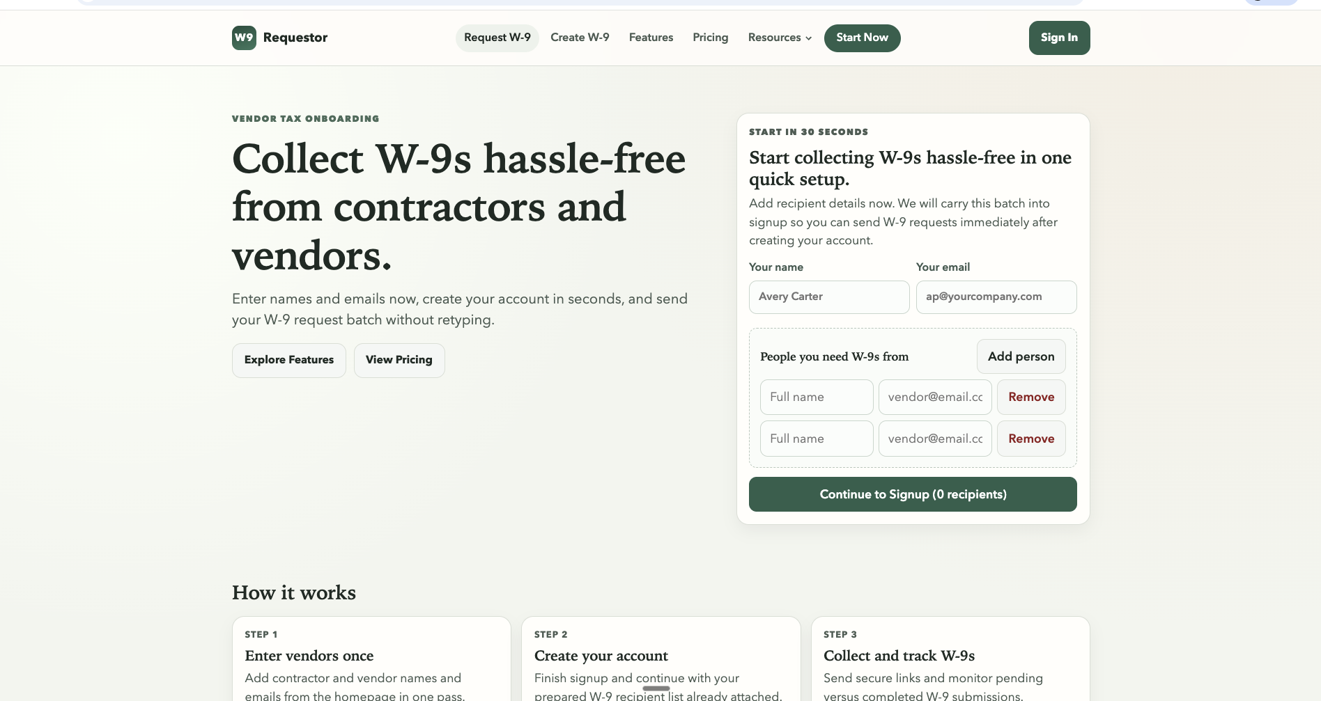 W9 Requestor - Main product screenshot demonstrating key features and user interface
