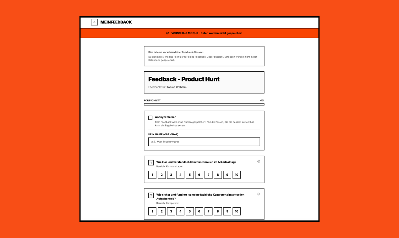 meinfeedback.com – 360° Feedback in 2min - Screenshot 3 showing product features and functionality