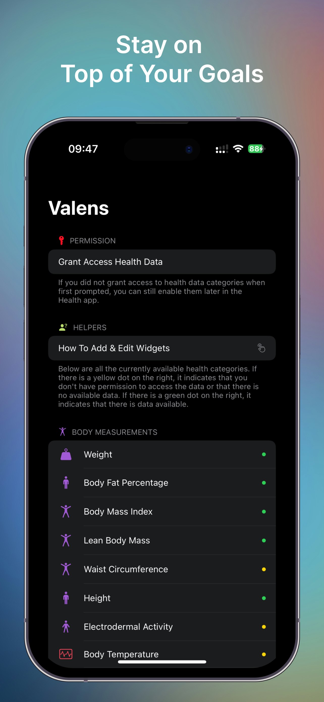 Valens - Widget per la salute - Recenti misurazioni sanitarie a colpo d'occhio. media 2
