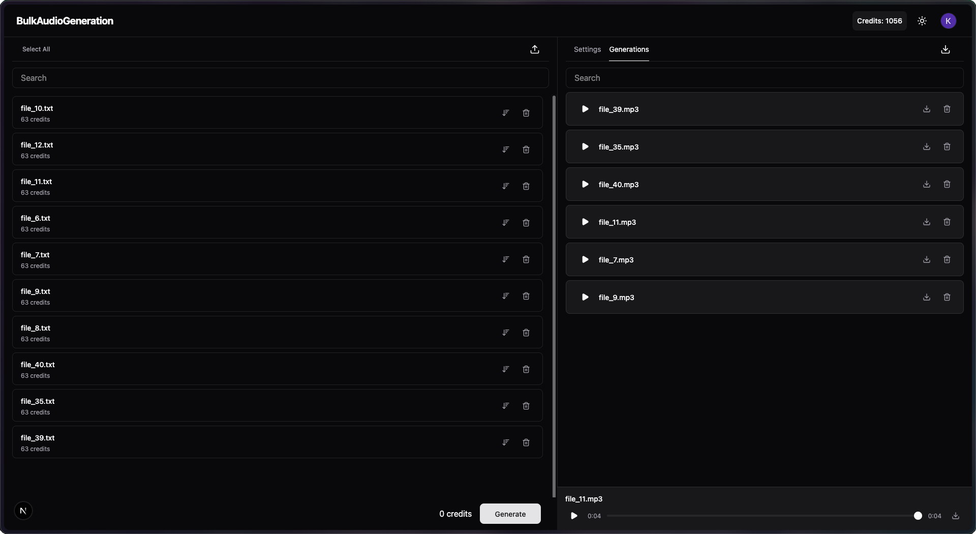 Bulk Audio Generation - Screenshot 2 showing product features and functionality