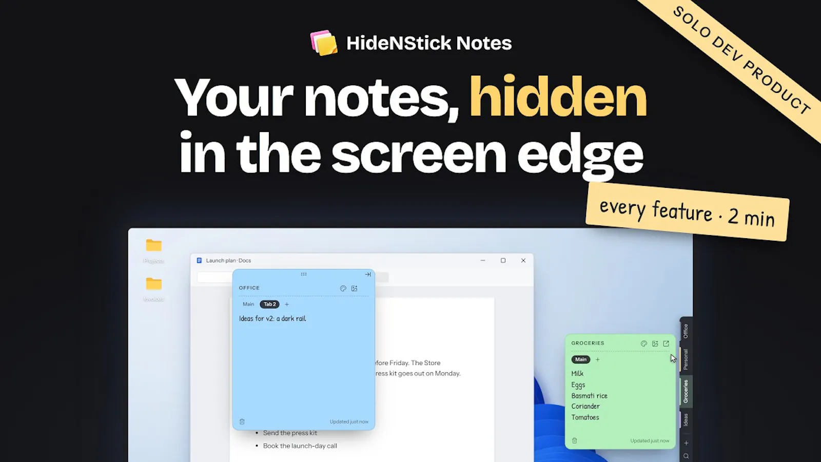 HideNStick Notes screenshot 1 (video preview)